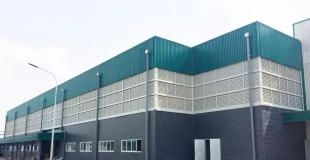 Prefab steel building using Opal Green Color - bangunan struktur baja prefabrikasi