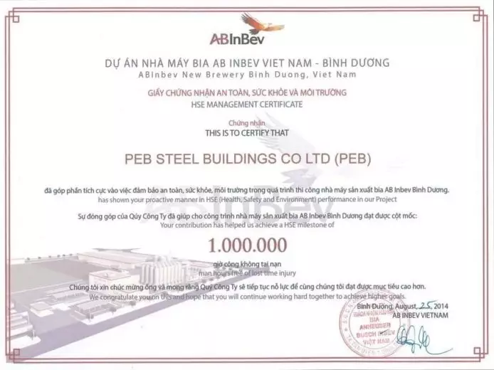 HSE prefab steel building project - 1 Million man-hours without Lost Time Injury